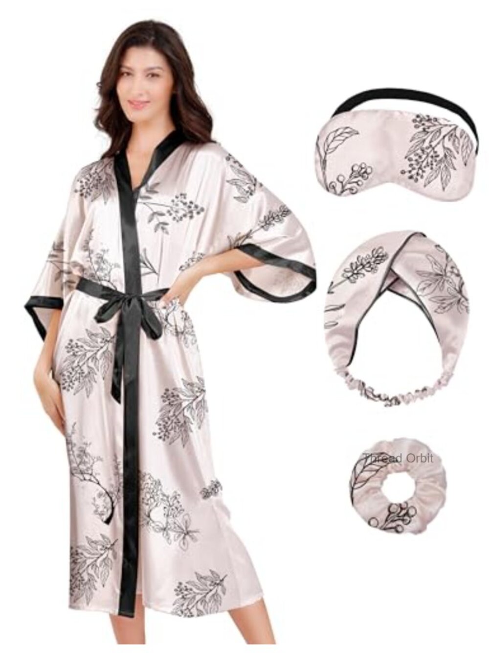 Satin Silk Robe Long Kimono Bridal Party Sleep Mask Set